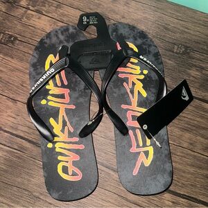 Quiksilver Black Flip Flops with Colorful Logo